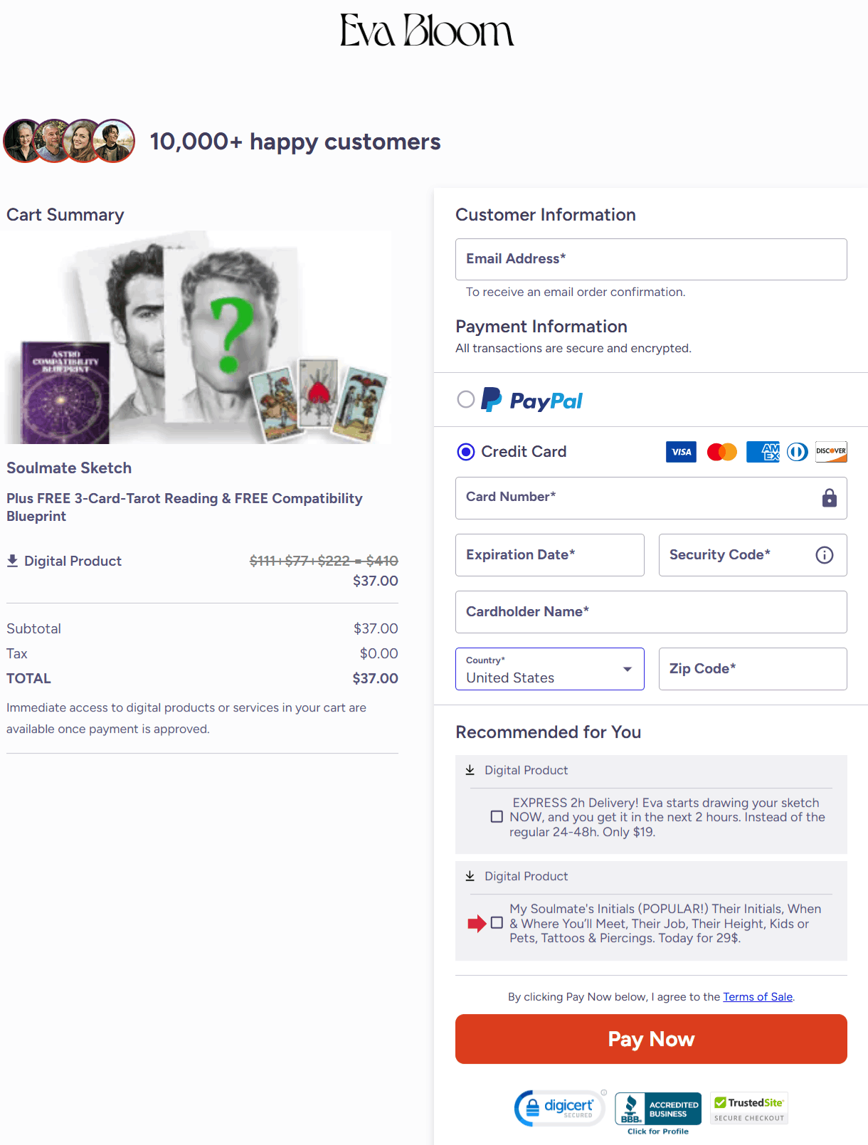 Eva Bloom Soulmate Sketch checkout page